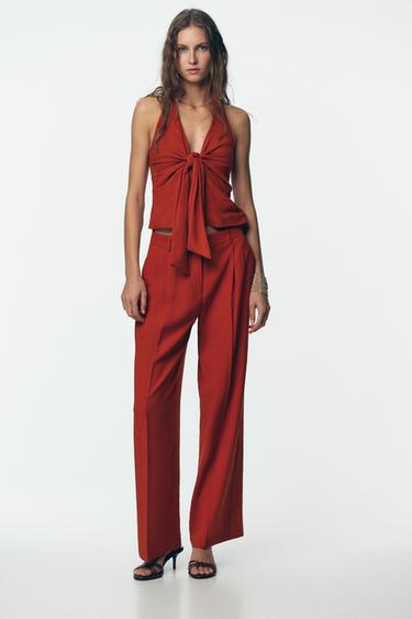 WIDE-LEG TROUSERS WITH DARTS - Brick by Zara
