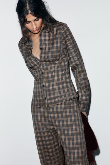 FITTED CHECK SHIRT - Grey / Tan by Zara