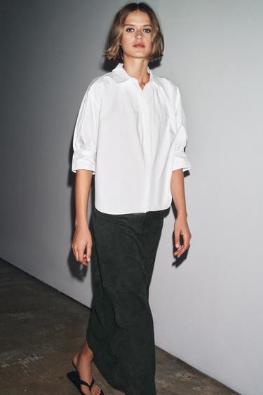 PLEATED PUFFED SLEEVE SHIRT ZW COLLECTION - White by Zara