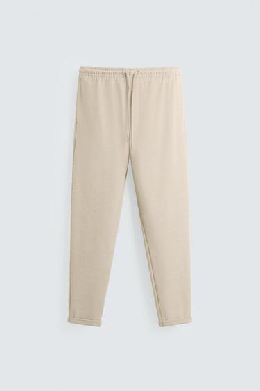 EASY CARE JOGGER WAIST TROUSERS - Sand by Zara