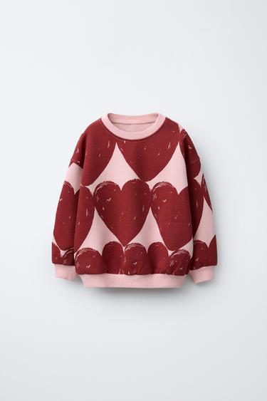 HEART PRINT SWEATSHIRT - Burgundy by Zara - Image 0