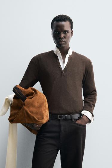 LIGHTWEIGHT HENLEY SWEATER - Brown by Zara
