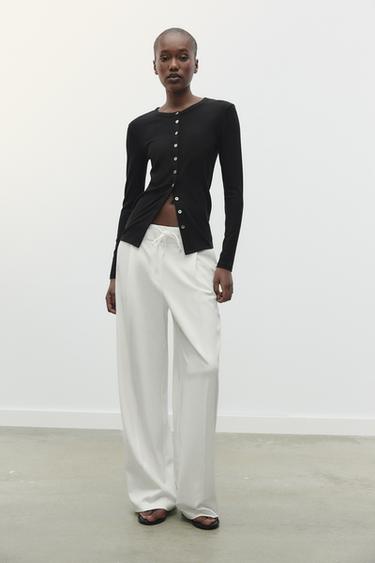 WIDE-LEG TROUSERS WITH DOUBLE WAISTBAND - Oyster-white by Zara - Image 0