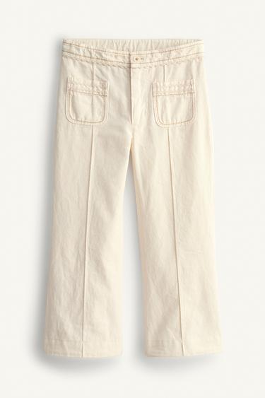 LIMITED EDITION FLARE TROUSERS WITH TOPSTITCHING - Light ecru by Zara