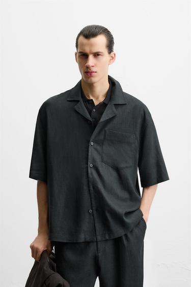 OVERSIZE LINEN-VISCOSE SHIRT - Black by Zara