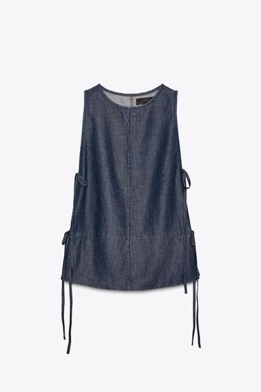 ZW COLLECTION DENIM TIE TOP - Blue by Zara