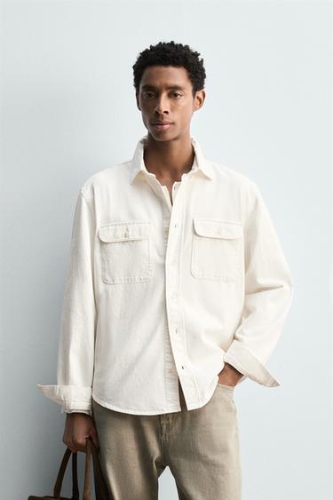 DENIM OVERSHIRT - Oyster-white by Zara