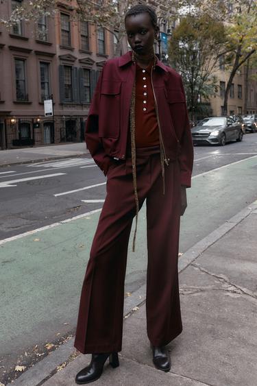 HIGH-WAIST WIDE-LEG TROUSERS - Burgundy by Zara