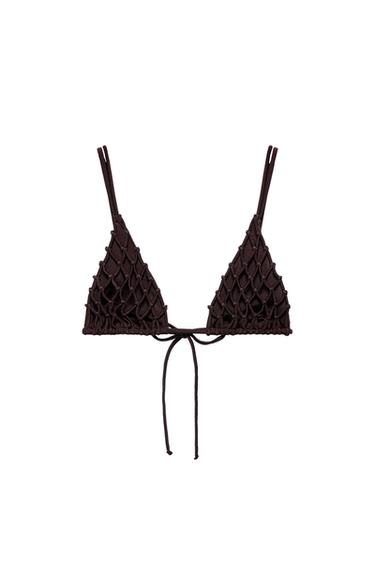 CROCHET TRIANGLE BIKINI TOP - Chocolate by Zara