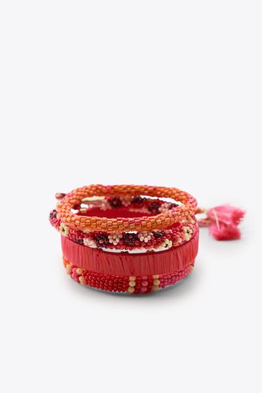 PACK OF BEADED BRACELETS - Red / Orange by Zara