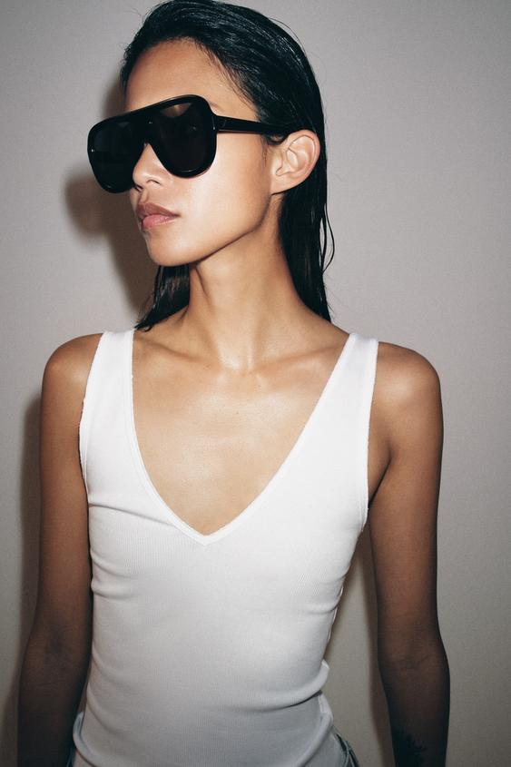 RIB V-NECK TOP - White by Zara - Image 0