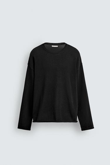TEXTURED TURN-UP TRIM SWEATER - Black by Zara