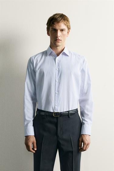 EASY CARE TEXTURED SHIRT - White / Navy by Zara