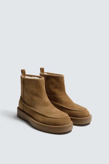 LEATHER BOOTS - Beige by Zara