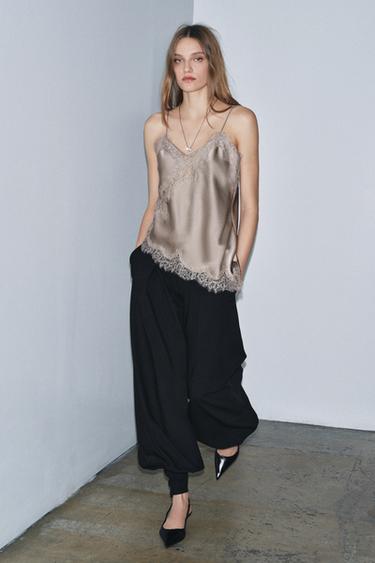ZW COLLECTION LACE CAMISOLE TOP - Mink by Zara