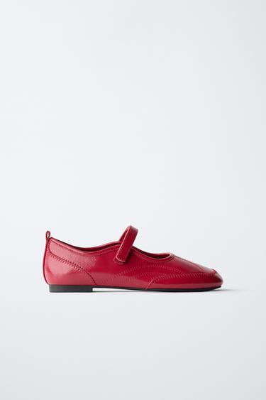 PATENT FINISH SPORTY BALLET FLATS - Red by Zara
