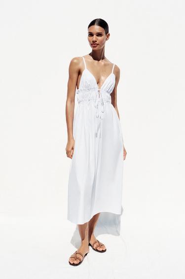 STRAPPY POPLIN MIDI DRESS - White by Zara