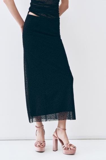 DOTTED MESH MIDI SKIRT - Black by Zara
