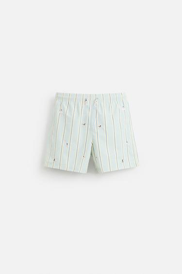 EMBROIDERED MID-LENGTH SWIMMING TRUNKS - Light blue by Zara - Image 0
