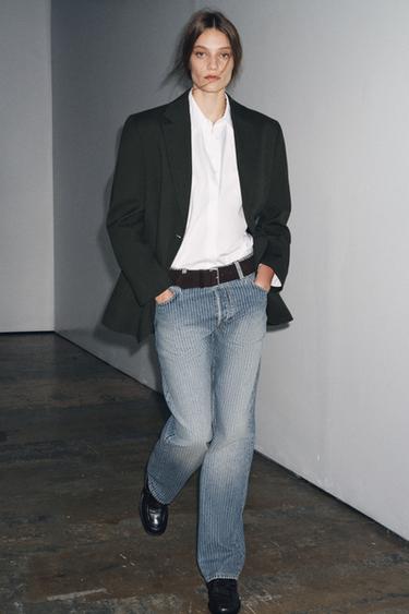 JEANS ZW COLLECTION STRAIGHT STRIPED MID-WAIST - Blue by Zara - Image 0