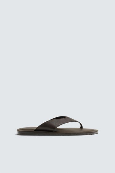 LEATHER STRAPPY SANDALS - Brown by Zara