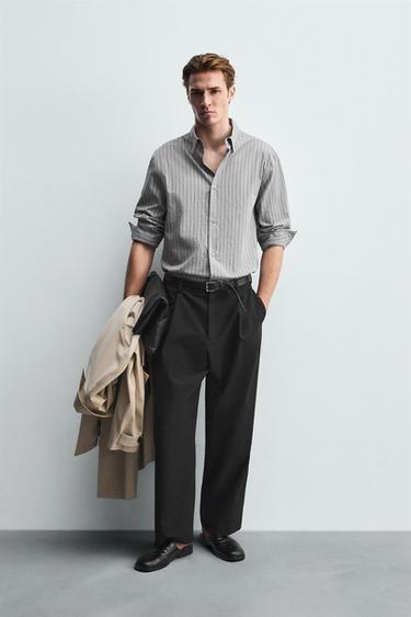 STRIPED TEXTURED SHIRT - Grey marl by Zara