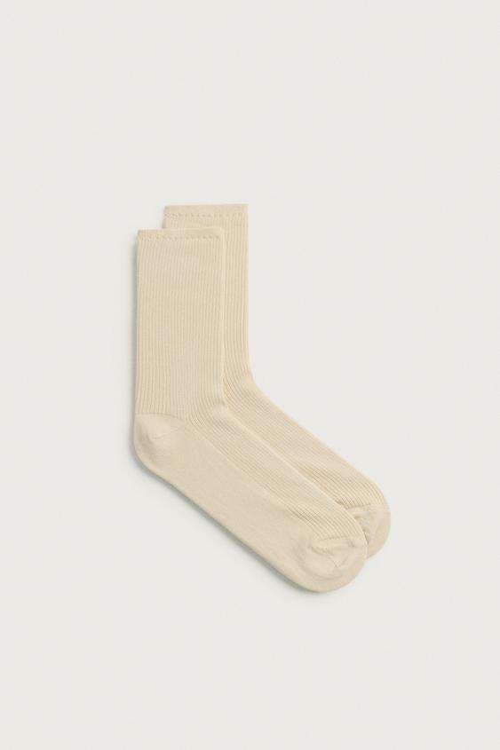 COTTON BLEND RIBBED SOCKS - Ecru by Zara - Image 0