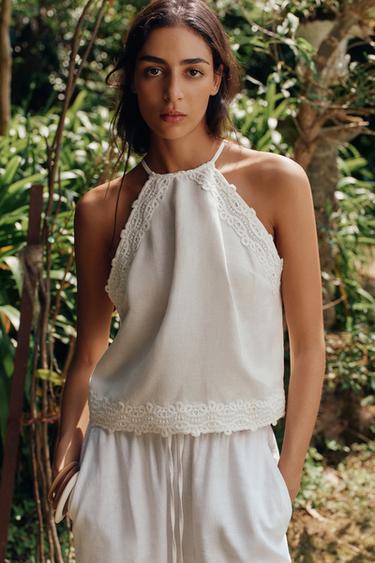 HALTER TOP WITH CROCHET DETAIL - White by Zara