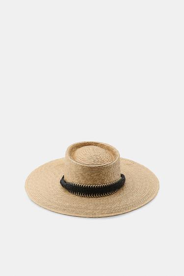 100% STRAW HAT WITH CONTRAST STRAP - Light beige by Zara