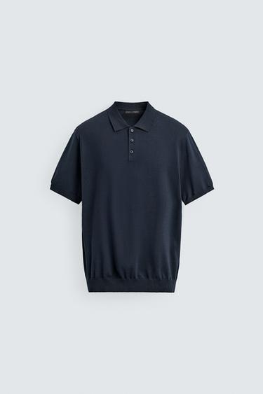 REGULAR FIT KNIT POLO SHIRT - Navy blue by Zara