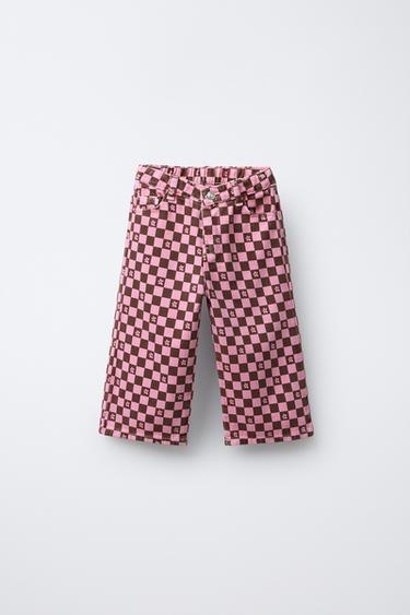 CHECKERBOARD TWILL TROUSERS - Pink by Zara