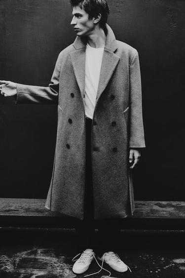 DOUBLE-BREASTED WOOL BLEND COAT WITH BELT - Mink by Zara