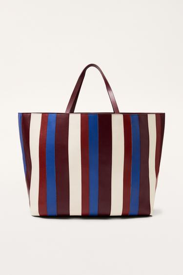 LEATHER STRIPED MAXI SHOPPER BAG - LIMITED EDITION - Multicoloured by Zara