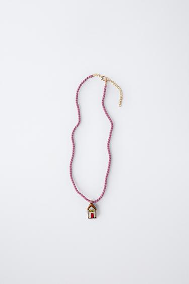 CERAMIC HOUSE CORD NECKLACE - Pink by Zara