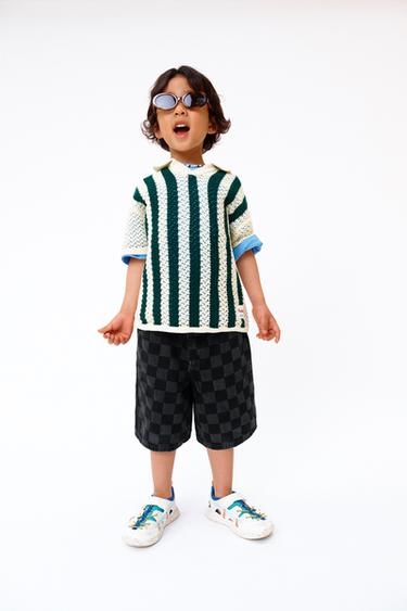 STRIPED FOOTBALL KNIT POLO SHIRT - Ecru / Blue by Zara