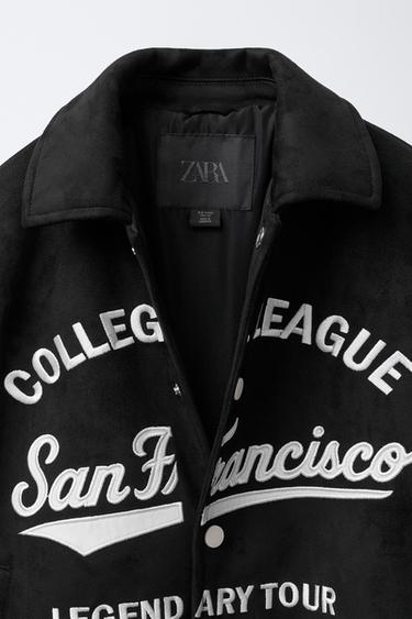 FAUX SUEDE EMBROIDERED TEXT BOMBER JACKET - Black by Zara