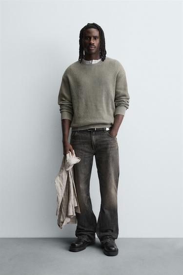 RIBBED WASHED SWEATER - Green by Zara - Image 0