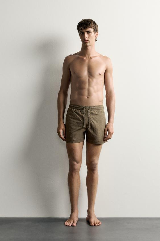 BASIC MID-LENGTH SWIMMING TRUNKS - Brown by Zara - Image 0