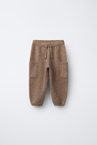 KNIT JOGGING TROUSERS - bordeaux/ecru by Zara