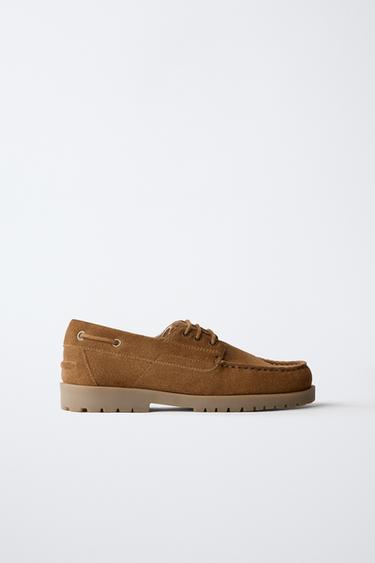 LEATHER DECK SHOES - Brown by Zara