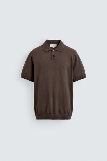 REGULAR FIT KNIT POLO SHIRT - Brown by Zara