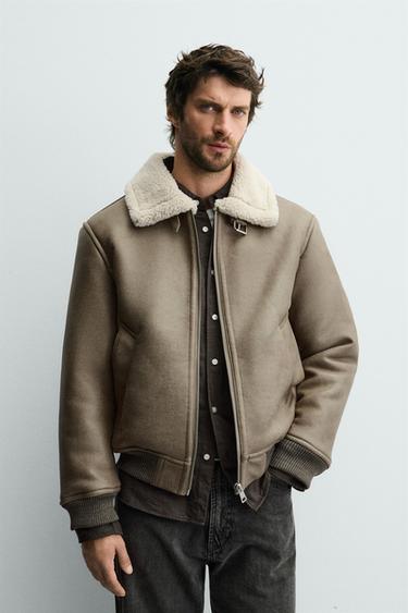 DOUBLE-FACED FAUX LEATHER JACKET - Khaki by Zara