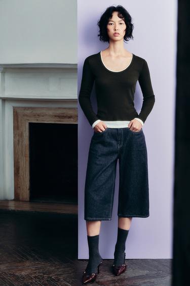 ZW COLLECTION LONG DENIM BERMUDA SHORTS - Blue by Zara