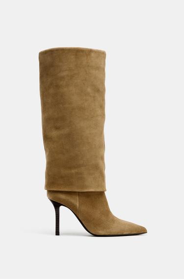 SPLIT SUEDE HEELED BOOTS - Sand Brown by Zara