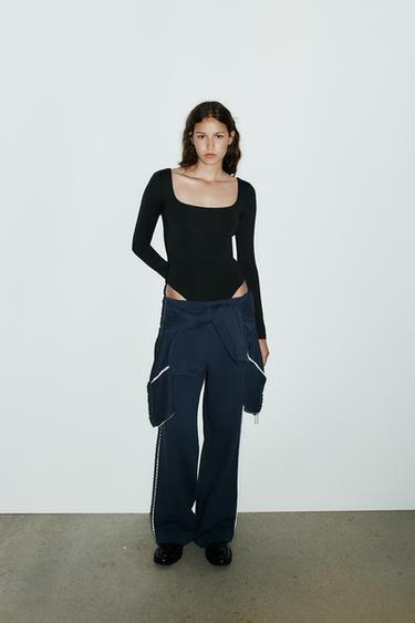 SQUARE NECK POLYAMIDE BODYSUIT - Black by Zara