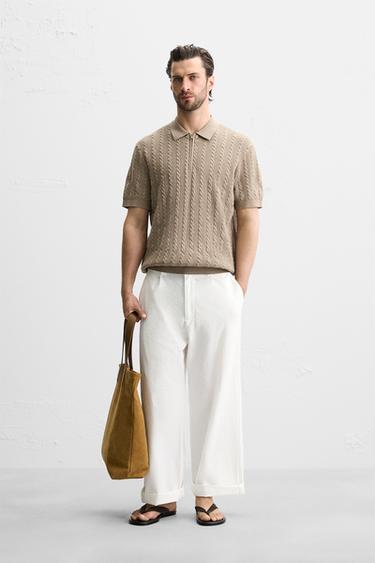 BRAIDED TEXTURED POLO SHIRT - camel by Zara - Image 0