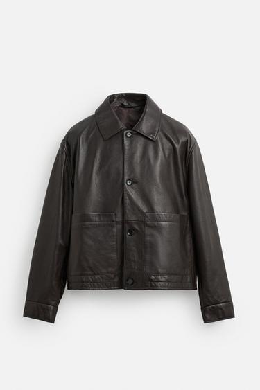LEATHER JACKET WITH POCKETS - Brown by Zara