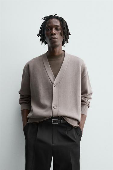 TEXTURED COTTON CARDIGAN - Taupe grey by Zara