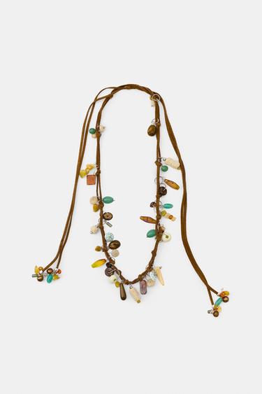MULTI-POSITION CORD NECKLACE WITH STONES - Brown by Zara
