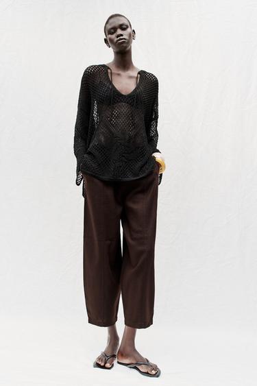 BARREL LINEN BLEND TROUSERS - Brown by Zara